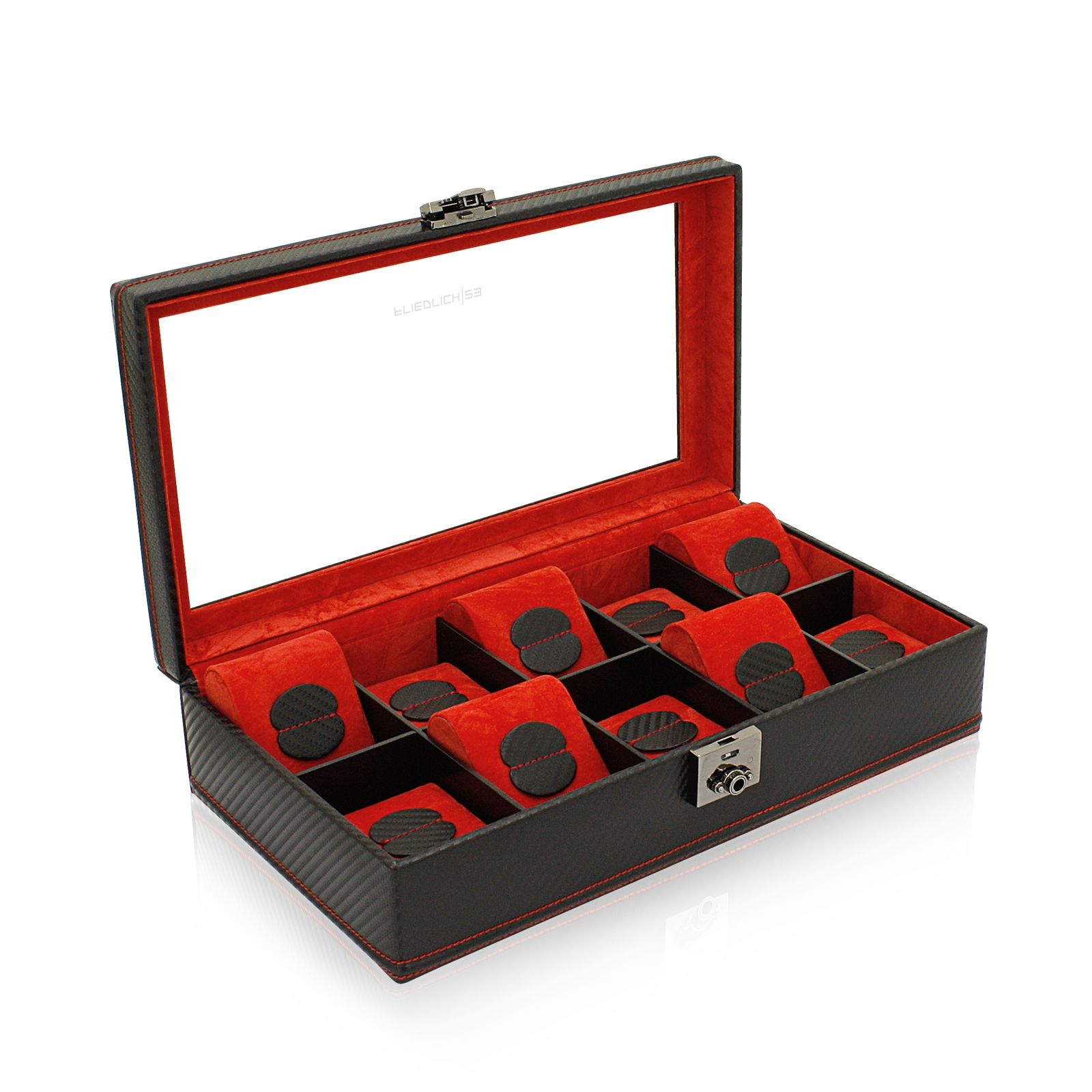 Friedrich23 Uhrenbox mit Sichtfenster Carbon 10 - Schwarz