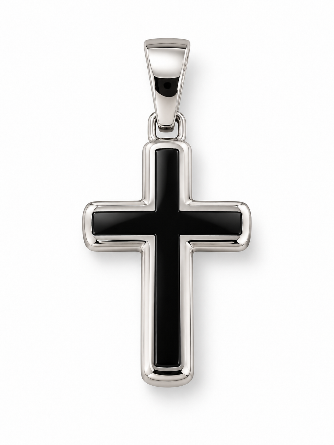 Kreuz Anhänger 750 Weissgold mit Onyx