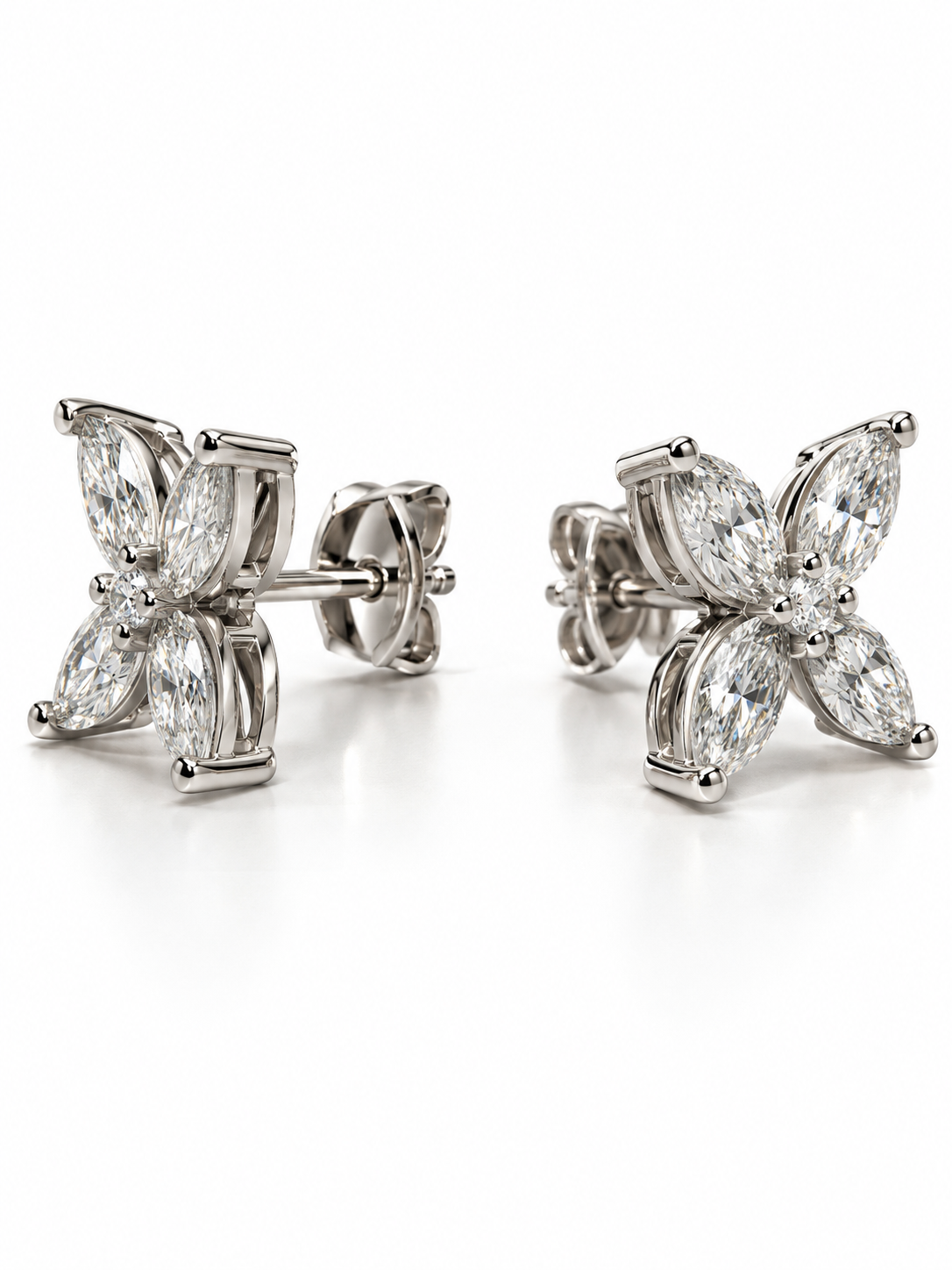 Blüten Ohrstecker 750 Weissgold mit Diamanten