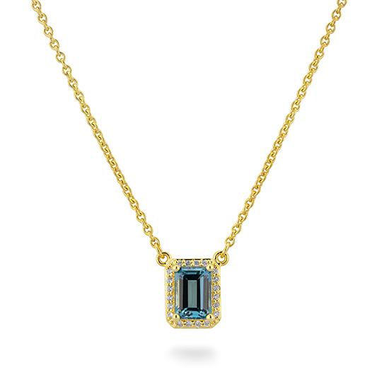 Breuning London Blue Topas Collier mit Brillanten 0,10 ct. – 750 Gelbgold