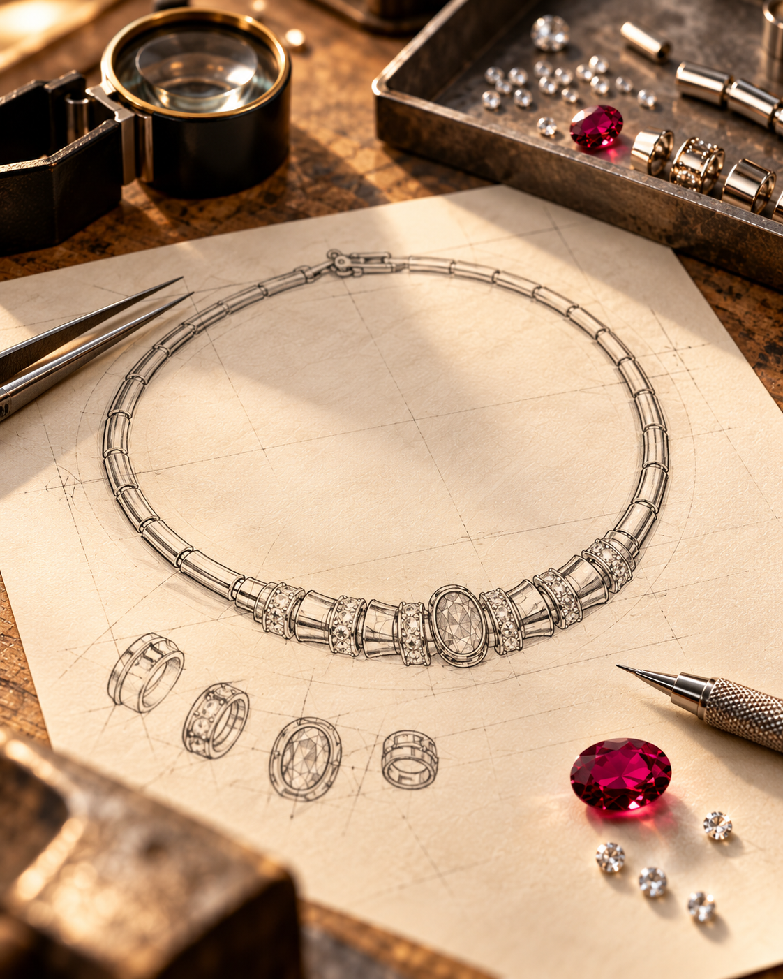 Rubin-Collier 750 Weissgold mit Brillanten – 0.90 ct. Rubin