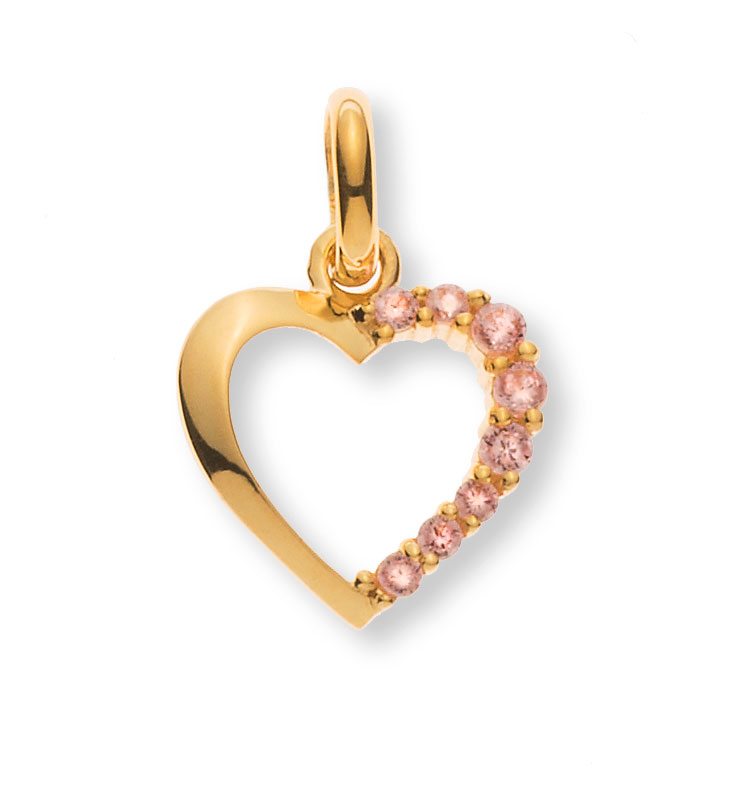 Anhänger Herz poliert offen Gelbgold 375 mit pink Zirkonias