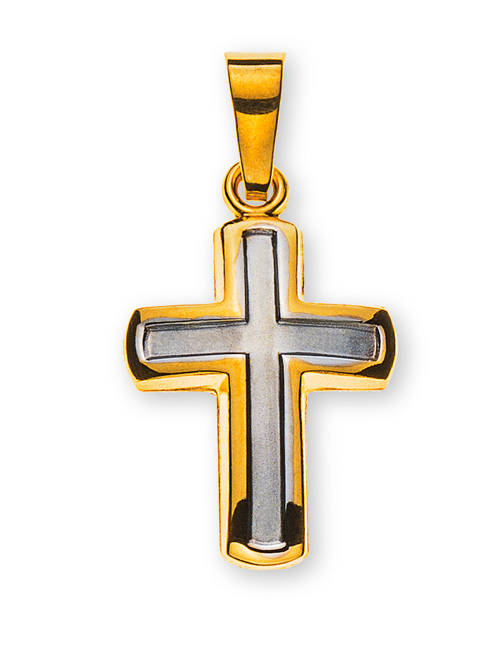 Kreuz Gelbgold 750 mittig rhodiniert  H: 15 mm B: 11 mm