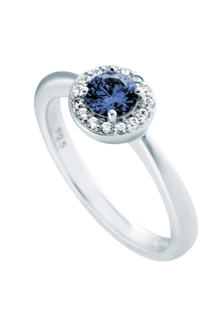 Solitär Ring Silber mit blauem Zirkonia