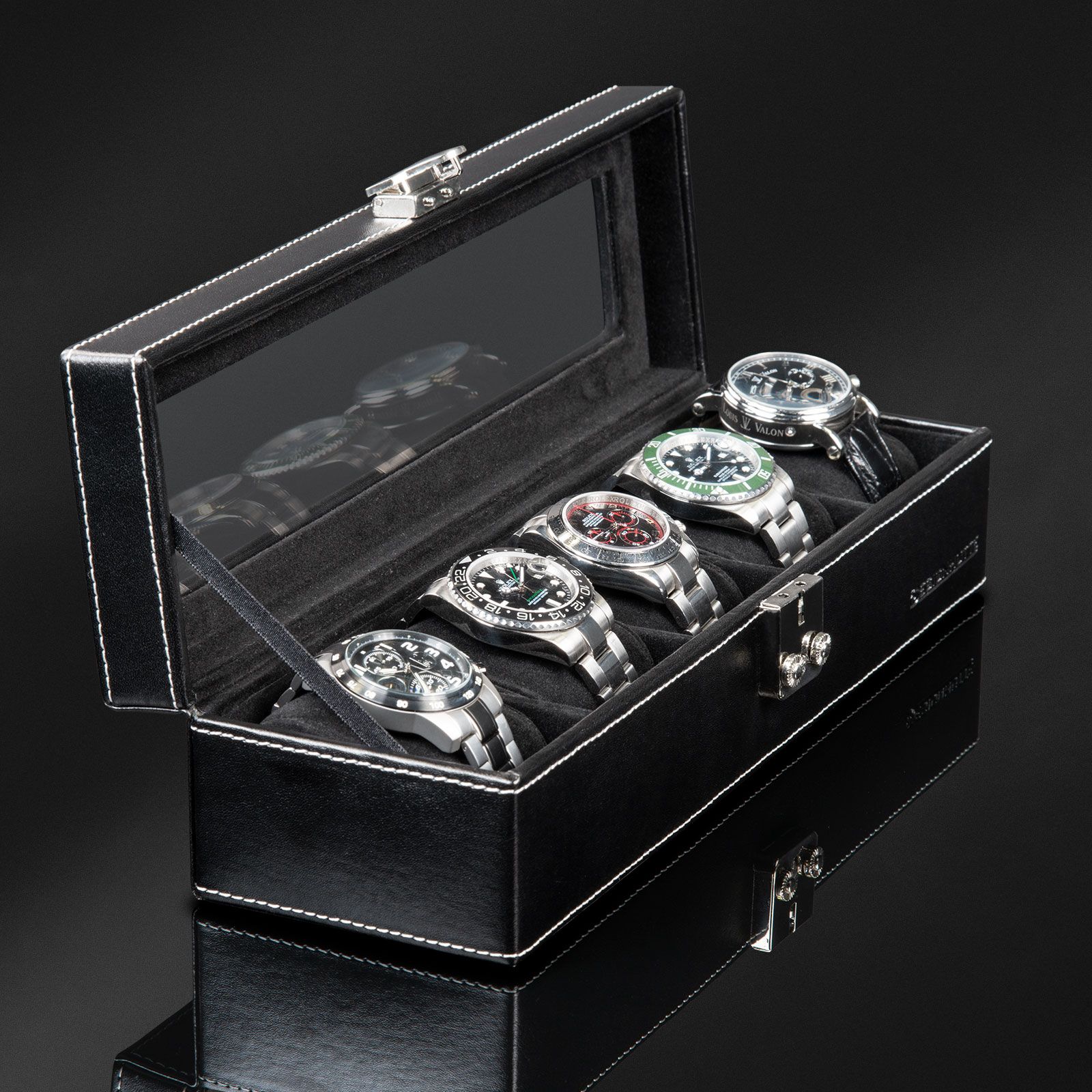 Designhütte Uhrenbox mit Sichtfenster Solid 5 - Schwarz