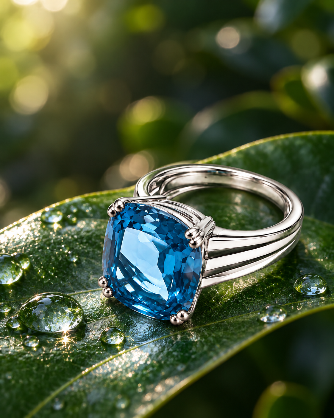 Topas-Ring 18 Karat Weissgold mit Federring