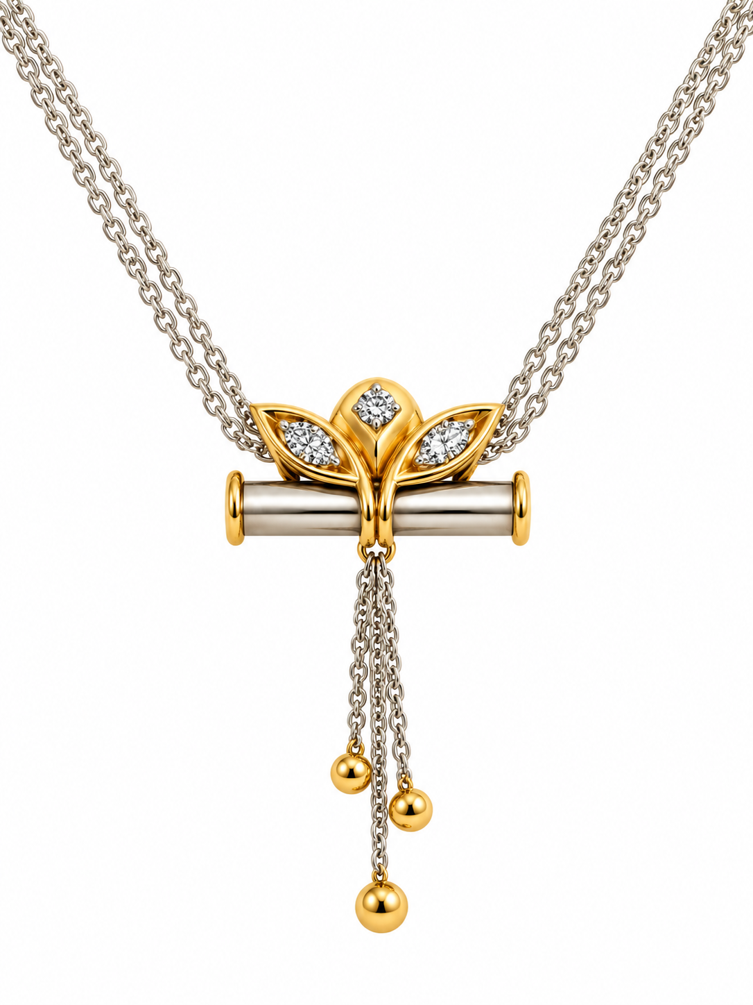 Bicolor-Collier aus 750 Gold mit 3 Brillanten – 18 Karat