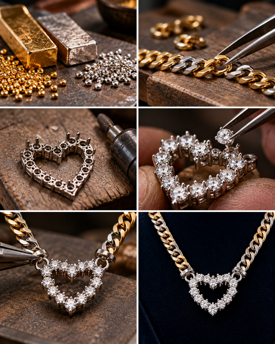 Pre-Owned Bicolor-Collier aus 750 Gold mit Brillantherz – 18 Karat