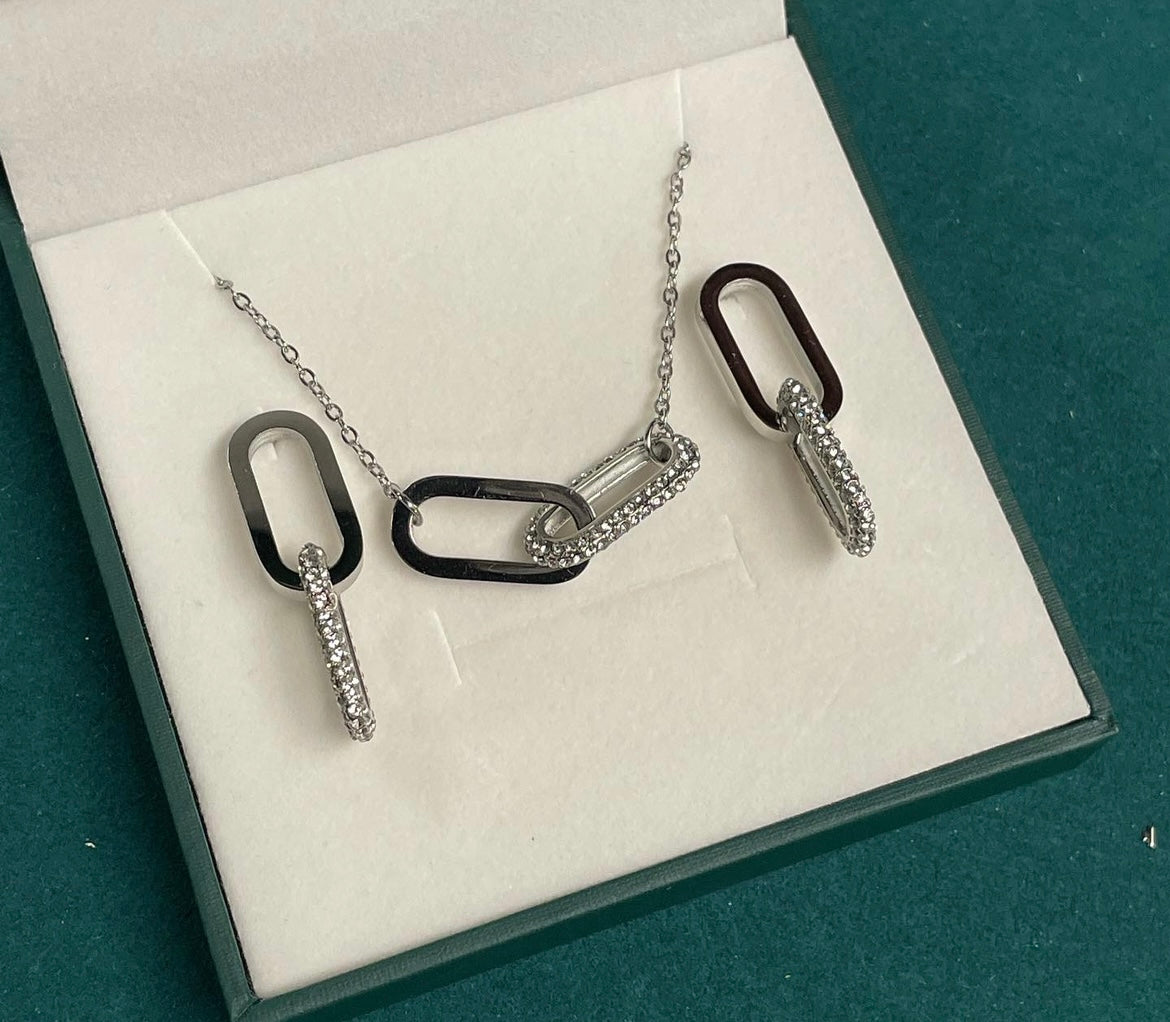 Stahl Halskette mit CZ 40+5 cm