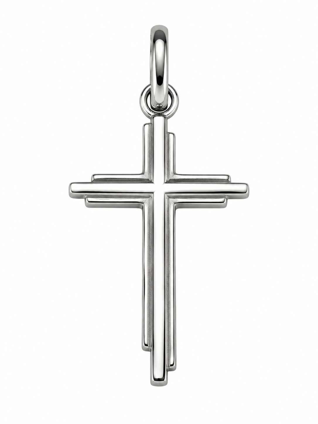 Kreuz Anhänger 750 Weissgold mit Stufendesign