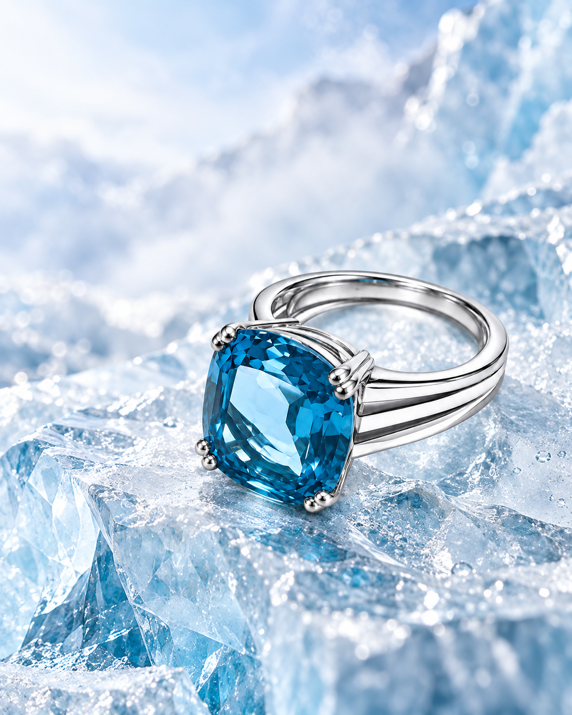 Topas-Ring 18 Karat Weissgold mit Federring
