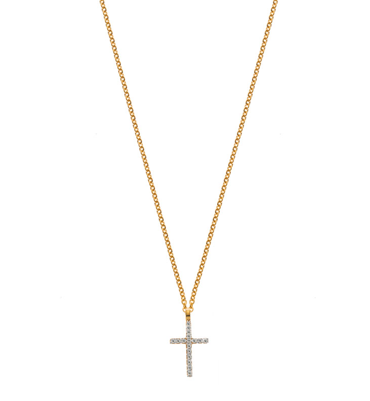 Collier Anker Gelbgold 375, mit Kreuz-Anhänger  mit Zirkonias
