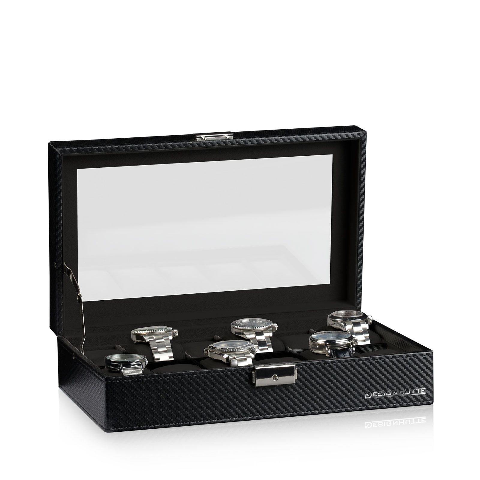 Designhütte Uhrenbox Boston 12 - Carbon / Schwarz