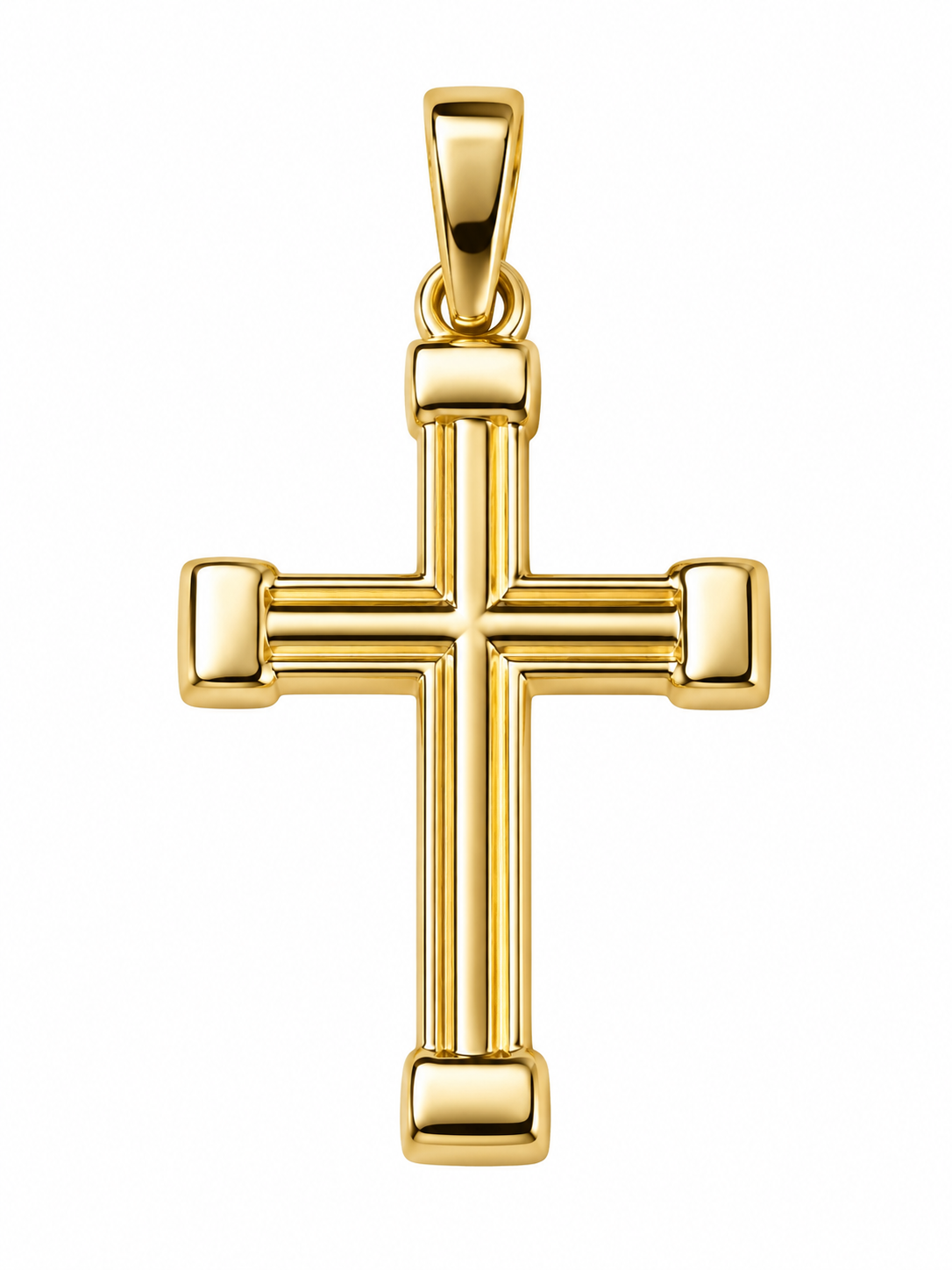 Kreuz Anhänger 750 Gelbgold mit Rillenstruktur