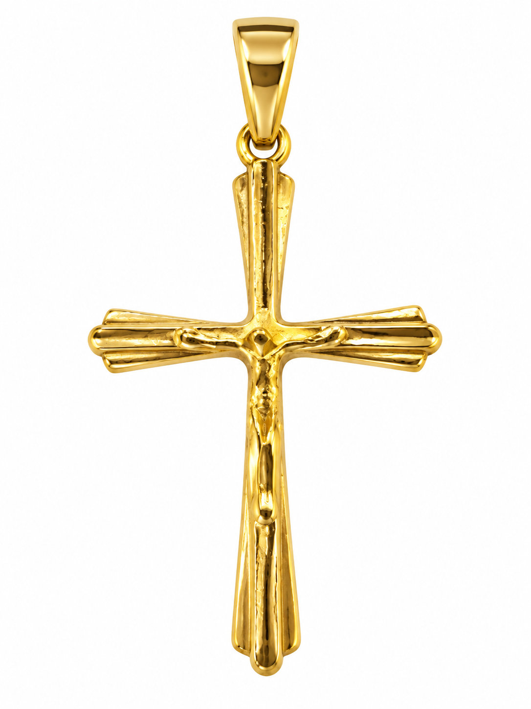 Kreuz Anhänger 750 Gelbgold mit Reliefstruktur