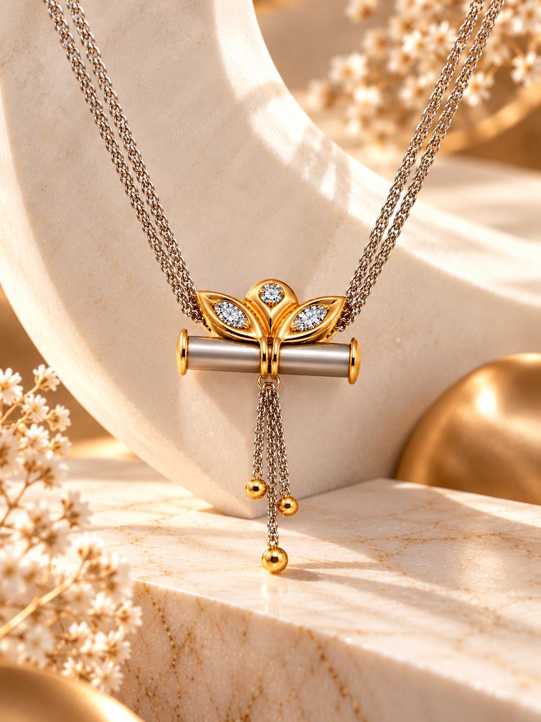 Bicolor-Collier aus 750 Gold mit 3 Brillanten – 18 Karat