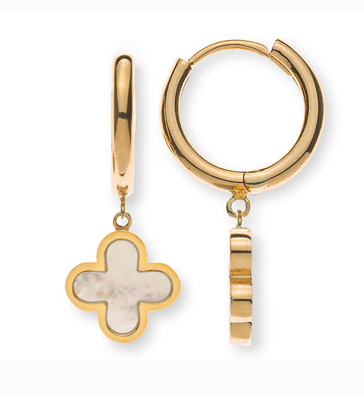 Kreolen Gelbgold 750 mit Perlmuttkreuzen 9mm