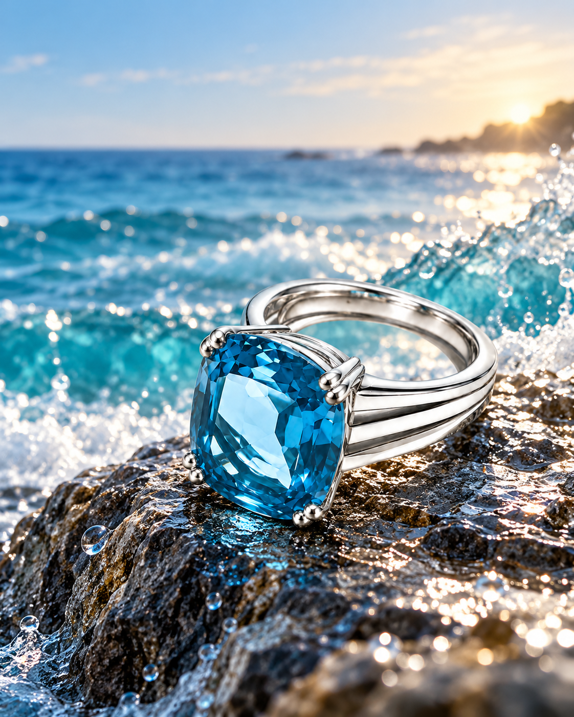 Topas-Ring 18 Karat Weissgold mit Federring