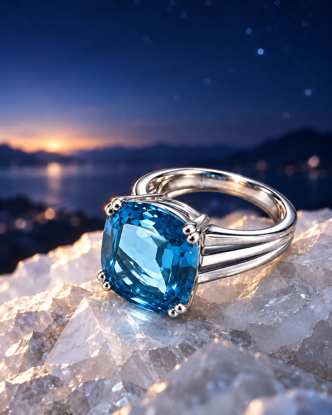 Topas-Ring 18 Karat Weissgold mit Federring