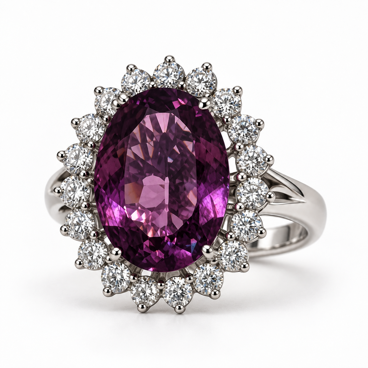 Damenring 750 Weissgold mit Amethyst und 0,80 ct Brillanten