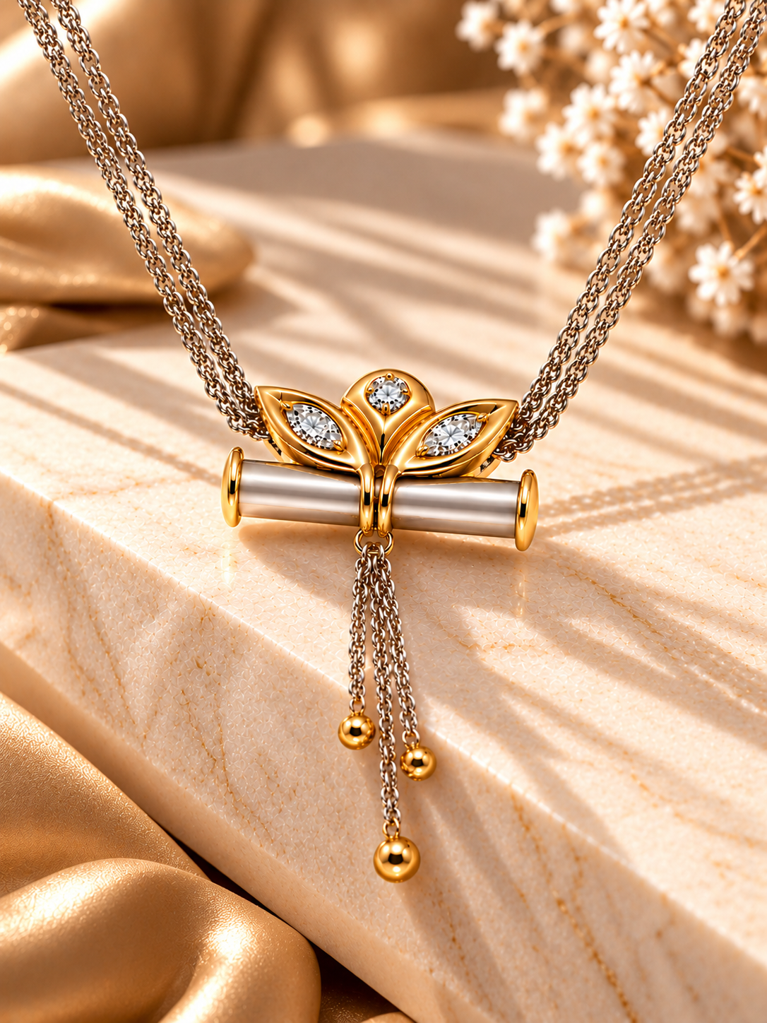 Bicolor-Collier aus 750 Gold mit 3 Brillanten – 18 Karat